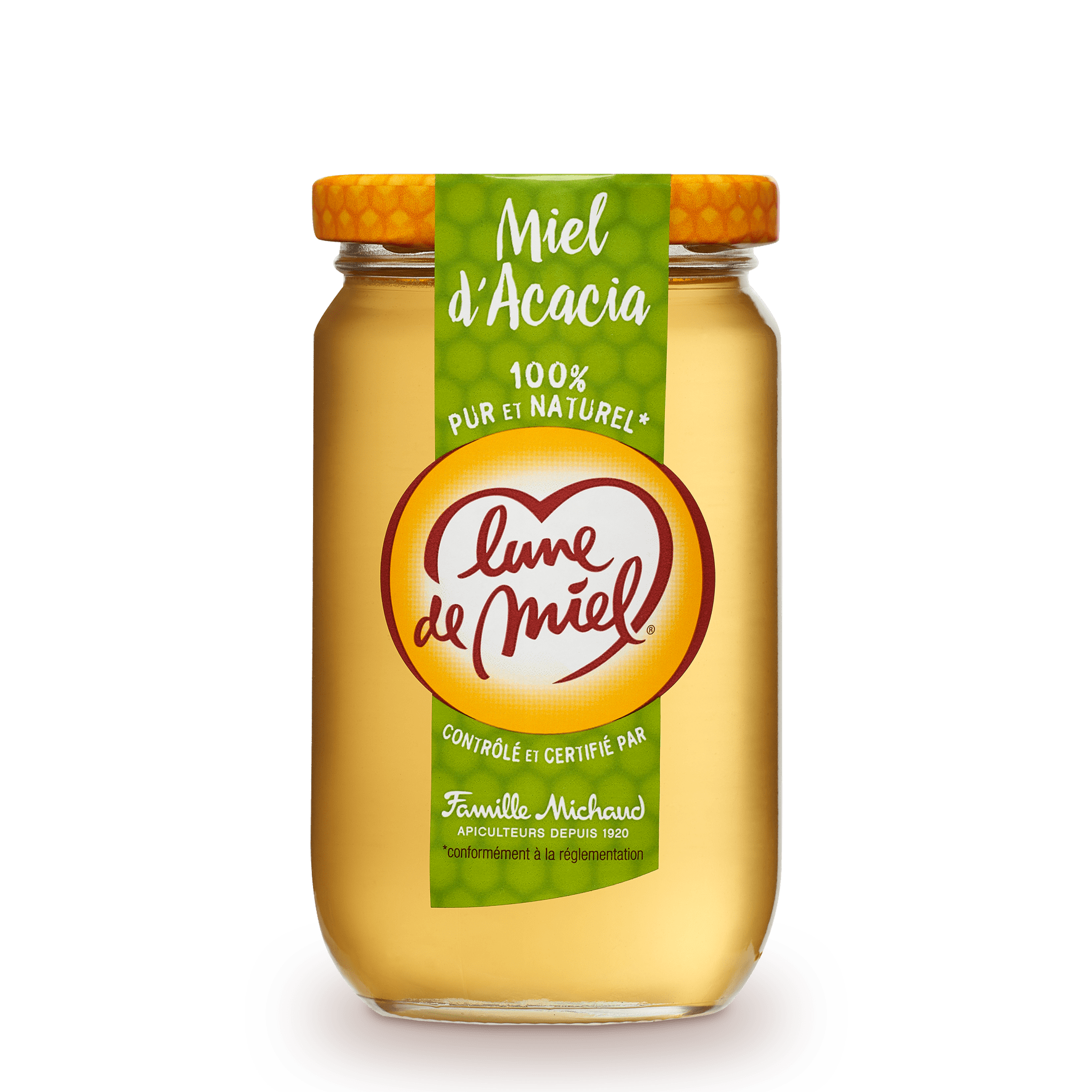Miel d'acacia pot en verre 375gr en vente Lune de Miel